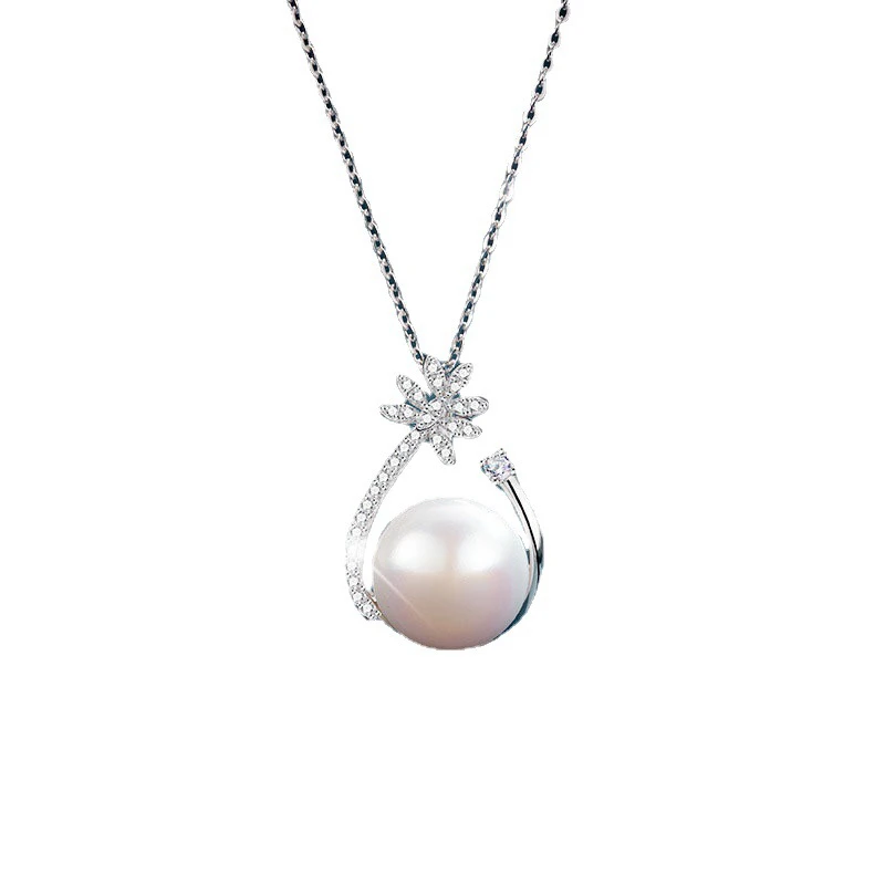 

New New Women Silver Color Pearl Necklace Fashion Synthetic Shell Beads Flower Pendant Necklaces For Women Girl Best Jewelry