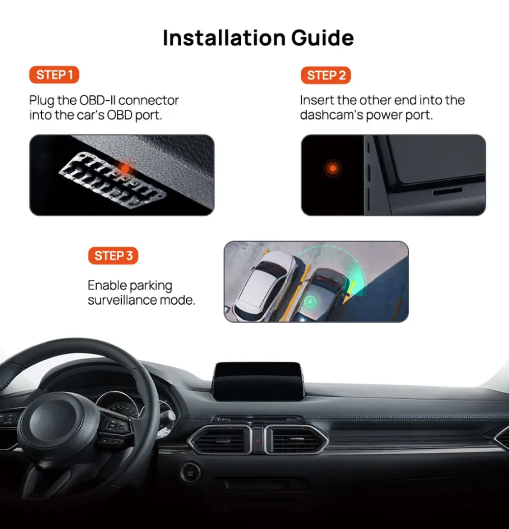 OBD-Hardwire-Kit Typ C-Anschluss/Micro-USB-Anschluss/Mini-USB für kompatibel mit 98 % des Auto-Dash-Cam-Kabel-Ladegeräts, 24-Stunden-Parkmonitors – Detail 12