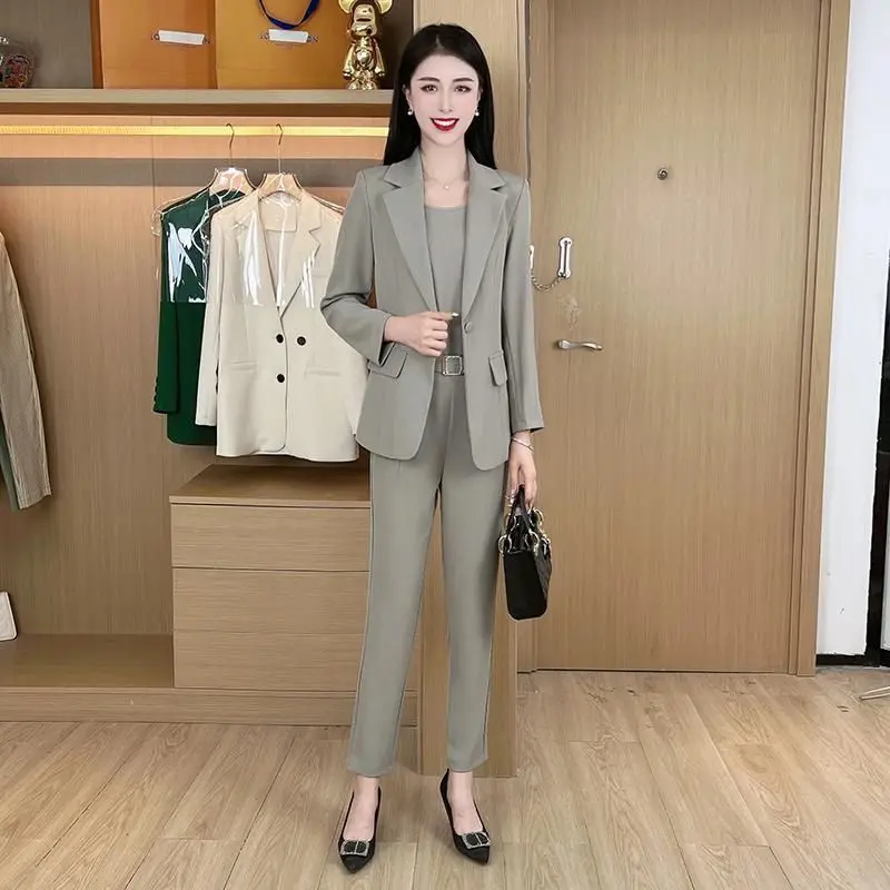 2023 Summer Casual Jacket Blazer Wide Leg Pants Two Piece Elegant Women's Pants Suit Office Outfits Professional Set