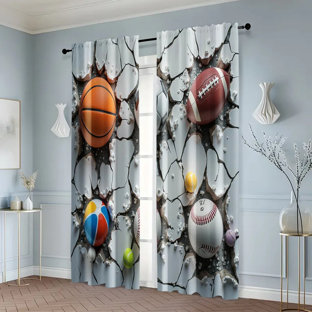 2pcs, Curtains Roller Blinds Basketball Football Rugby Graphic Sports Theme Machine Washable (without rod) Decorations For Home 6