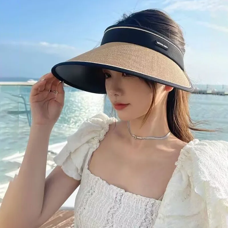 YUDX Summer Big Brim Collapsible Sunshade Hats For Women Korean Style  Outdoor Cycling UV Protection Women's Straw Plaited Caps - AliExpress