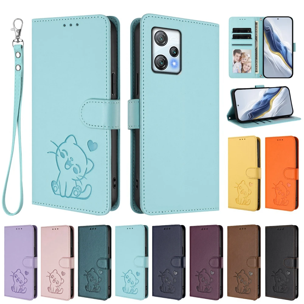 3D Cute Cat Flip Leather Phone Case - Stylish and Protective Cover in Multiple Colors