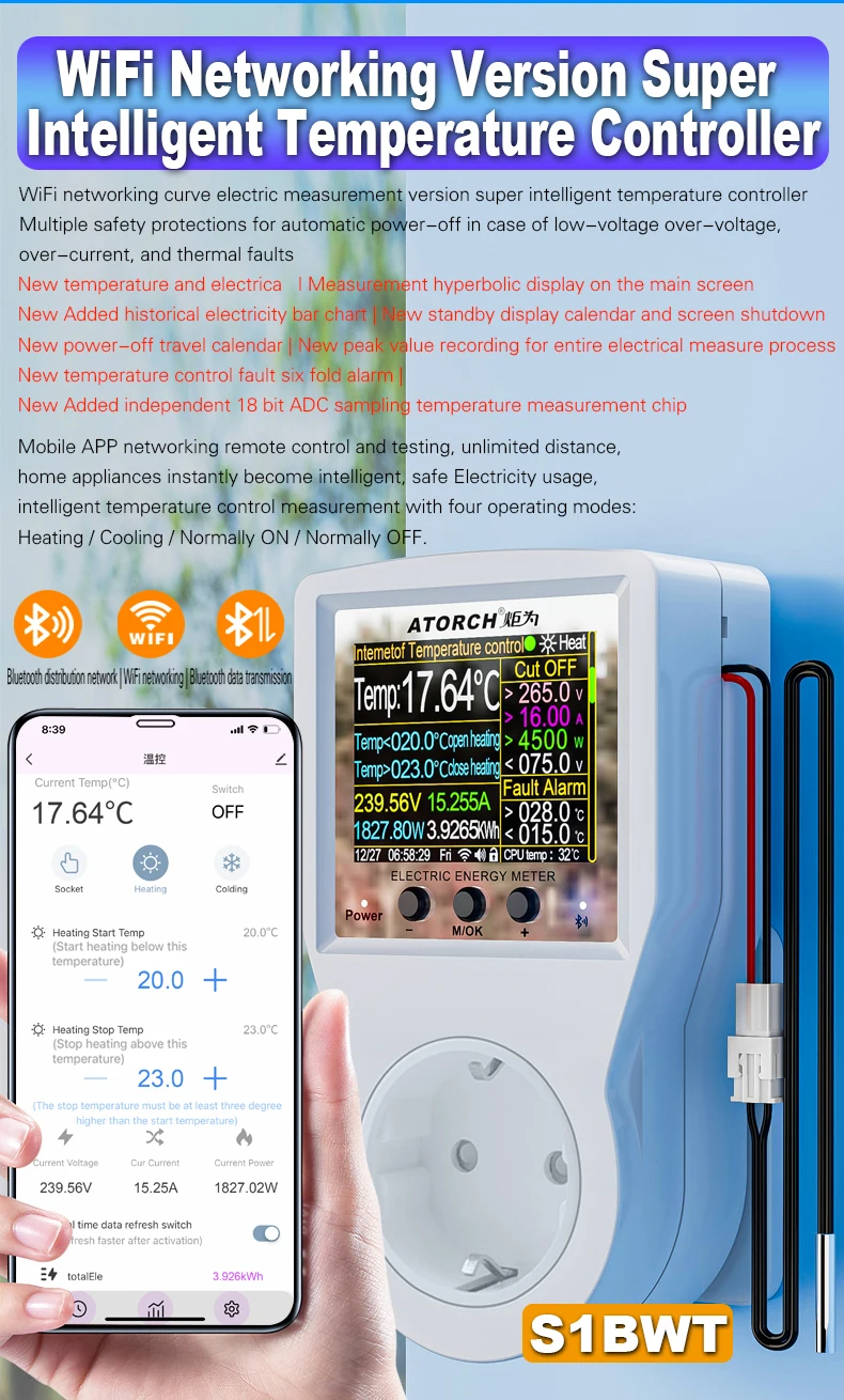 16A Tuya WIFI Smart Thermostat Steckdose Stecker Fernbedienung Temperatur Controller Timer Schalter Kühlung Heizung 3M NTC Sensor – Detail 1
