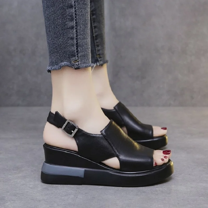 2025 Summer Wedge Platform Sandals Fashion Retro Romen Beach Shoes Ladies Casual Peep Toe Soft Comfortable Sandalias De Mujer