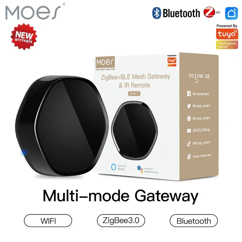 MOES Tuya 스마트 ZigBee 다중 모드 게이트웨이 블루투스 메쉬 허브 38K IR 리모컨 2in1 음성 제어 알렉사 구글 홈용