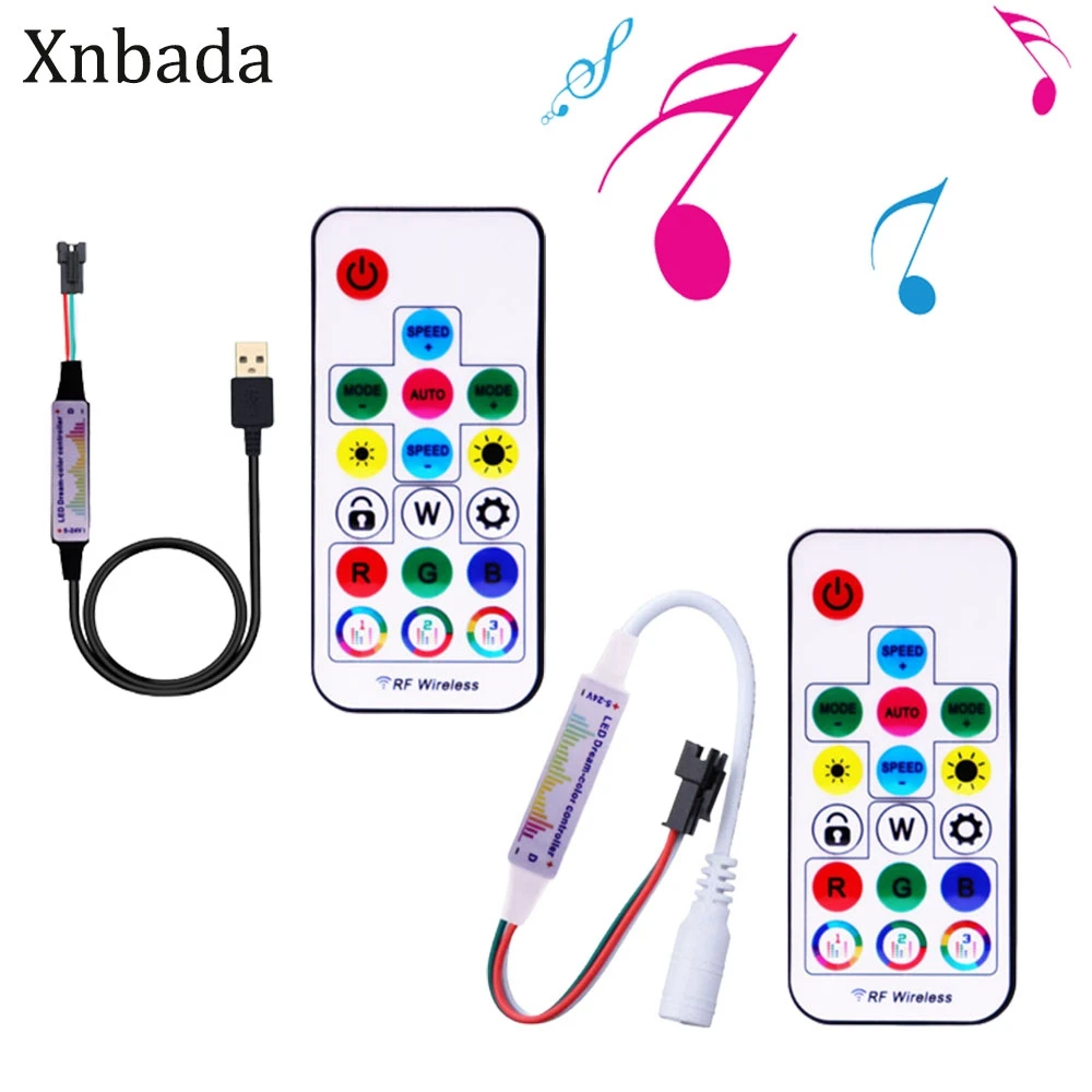 WS2811 WS2812B 5050 RGB Led Strip Light Music Controller MINI 17Keys RF
