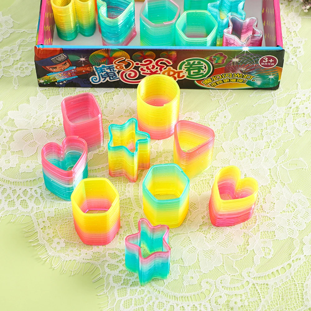 12 Pcs Colorful Rainbow Neon Plastic Spring Toys,polygon Rainbow Magic Spring Boys Girls Birthday party Favors Pinata Fillers