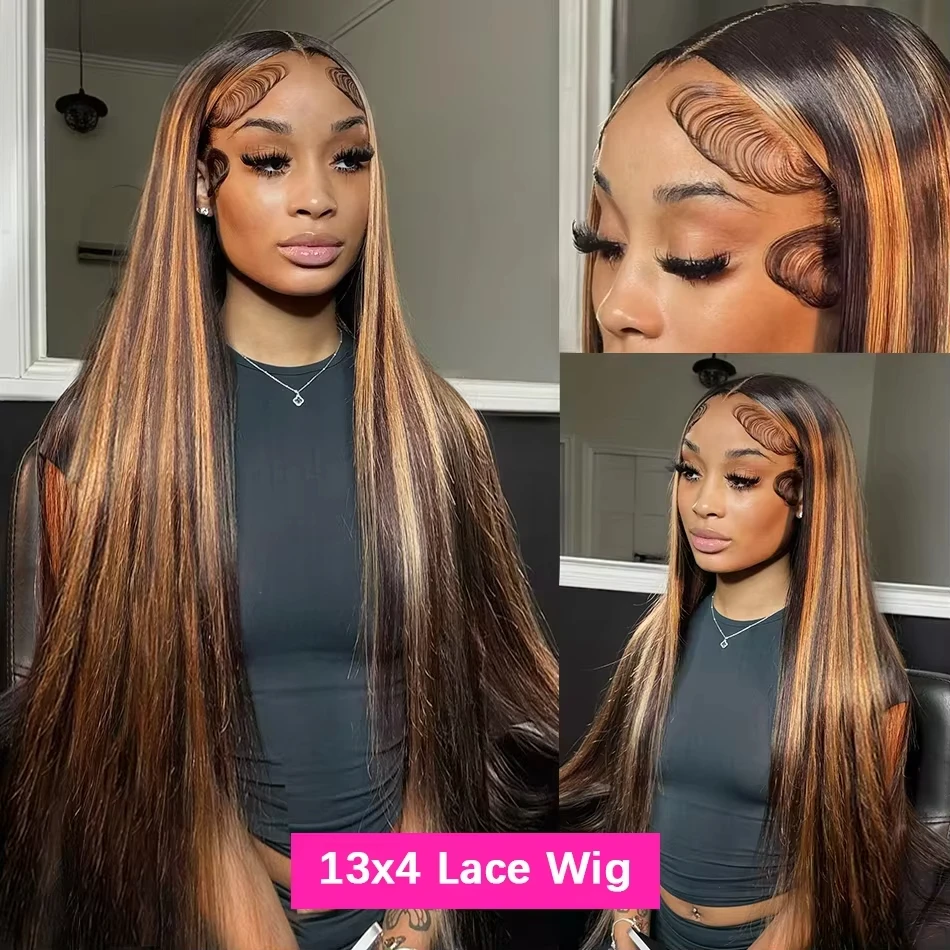 32 Inch 5x5 Straight Highlight HD Lace Front Human Hair 4x4 13x4 Lace Frontal Wigs 4/27 Ombre Honey Blonde Color Wig For Women 4
