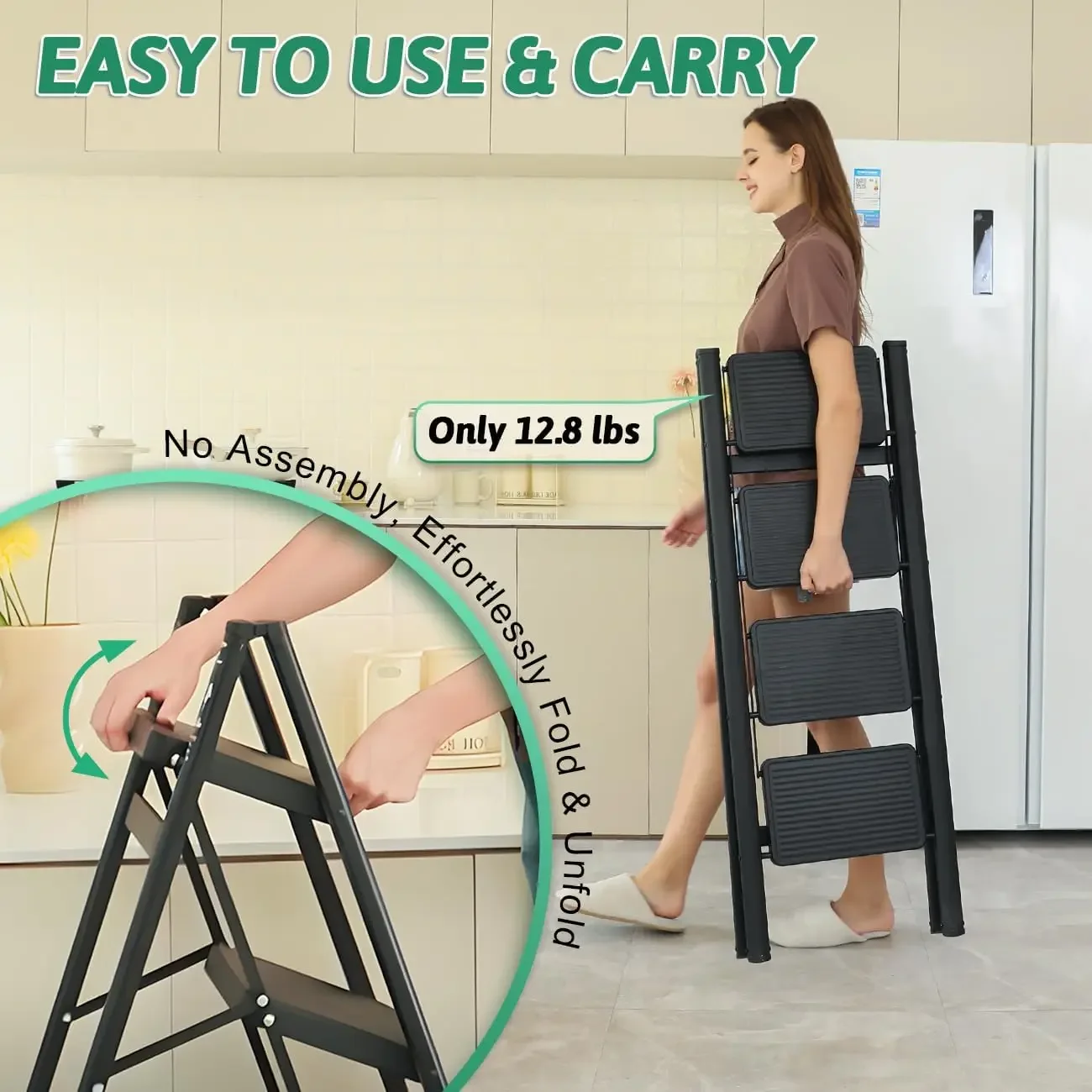 4 Step Ladder Folding Step Stool Heavy Duty 330 Lbs Load Step Ladders for Home Tall Kitchen/Closet Stepladder for Adults 5