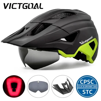 VICTGOAL-LED Capacete de bicicleta com Sun Goggle, Viseira recarregável, Capacete de bicicleta masculino, Óculos de sol Shield, Estrada MTB Ciclismo Capacetes