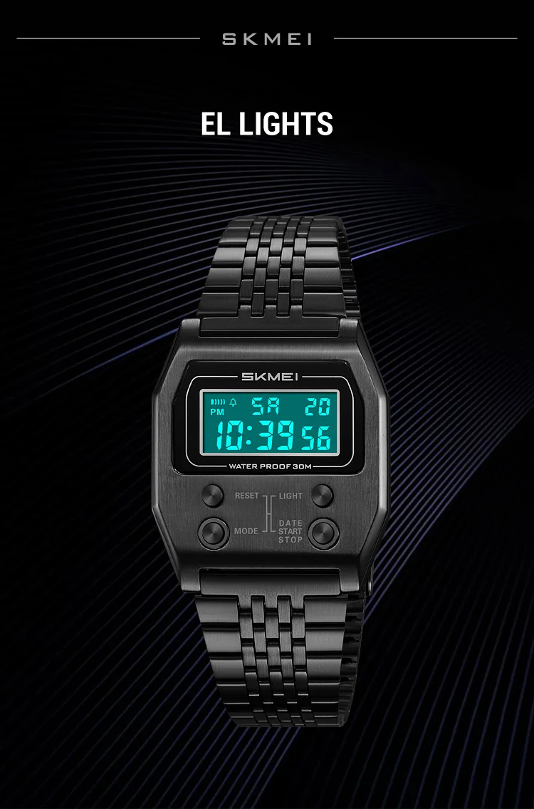 Herrklocka digital rostfritt stål sport retro led vattentät_voghion.com