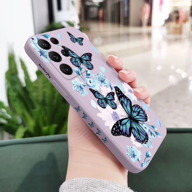 Aurora Butterfly Phone Case For Samsung Galaxy S22 S21 S20 Ultra Plus FE S10 S9 S10E Note 20 ultra 10 9 Plus Cover Light Purple 1