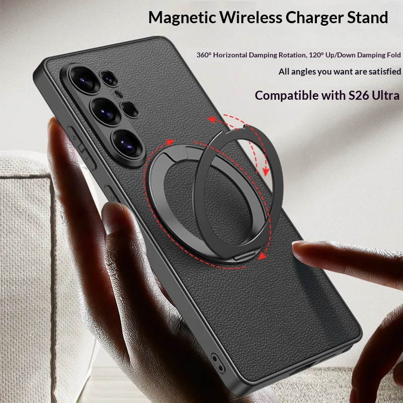Rotating Magnetic Stand Phone Case with Soft Bumper PU Leather Shockproof Cover