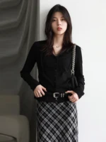 CHIC VEN femmes Cardigan décontracté nouveau petit revers à manches longues T-shirt mince femme tricoté chandails sport printemps automne 2025 4