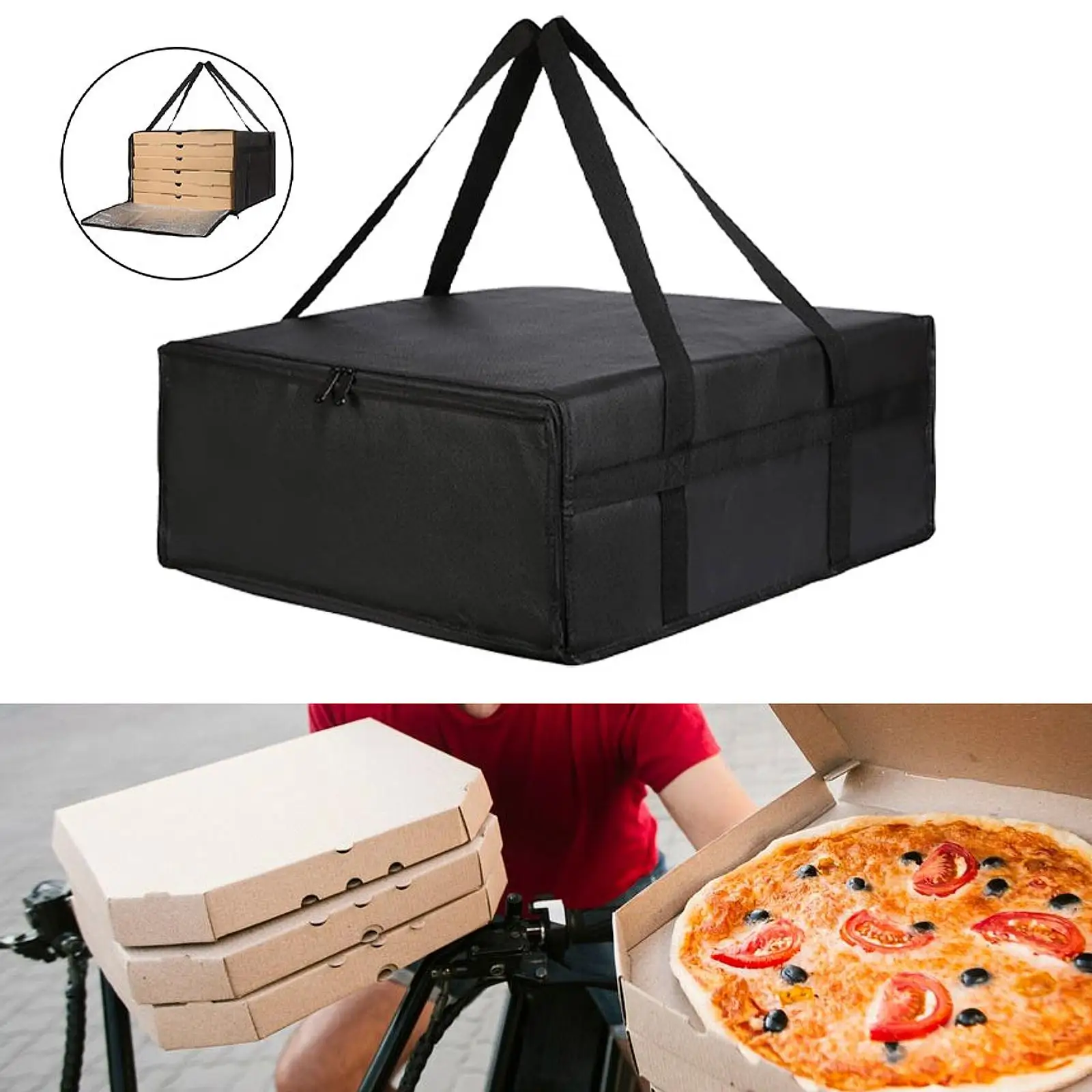 Pizza Carrier Insulated Bag Food Bag Sturdy with Dual Zippers for Pizzerias Multifunctional Reusable Grocery Shopping Bag 6