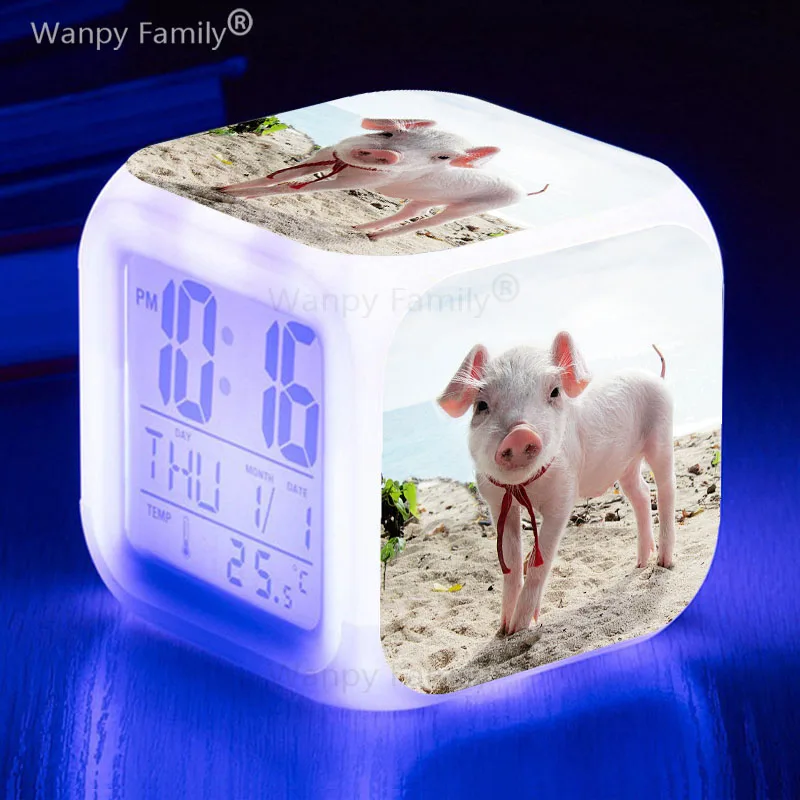 Very Lovely Pig Alarm Clocks Glowing Led Color Change Digital Alarm