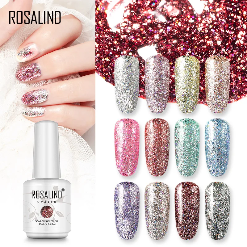 ROSALIND Shiny Nail Polish Gel Glitter Nail Base Top Coat UV LED Soak