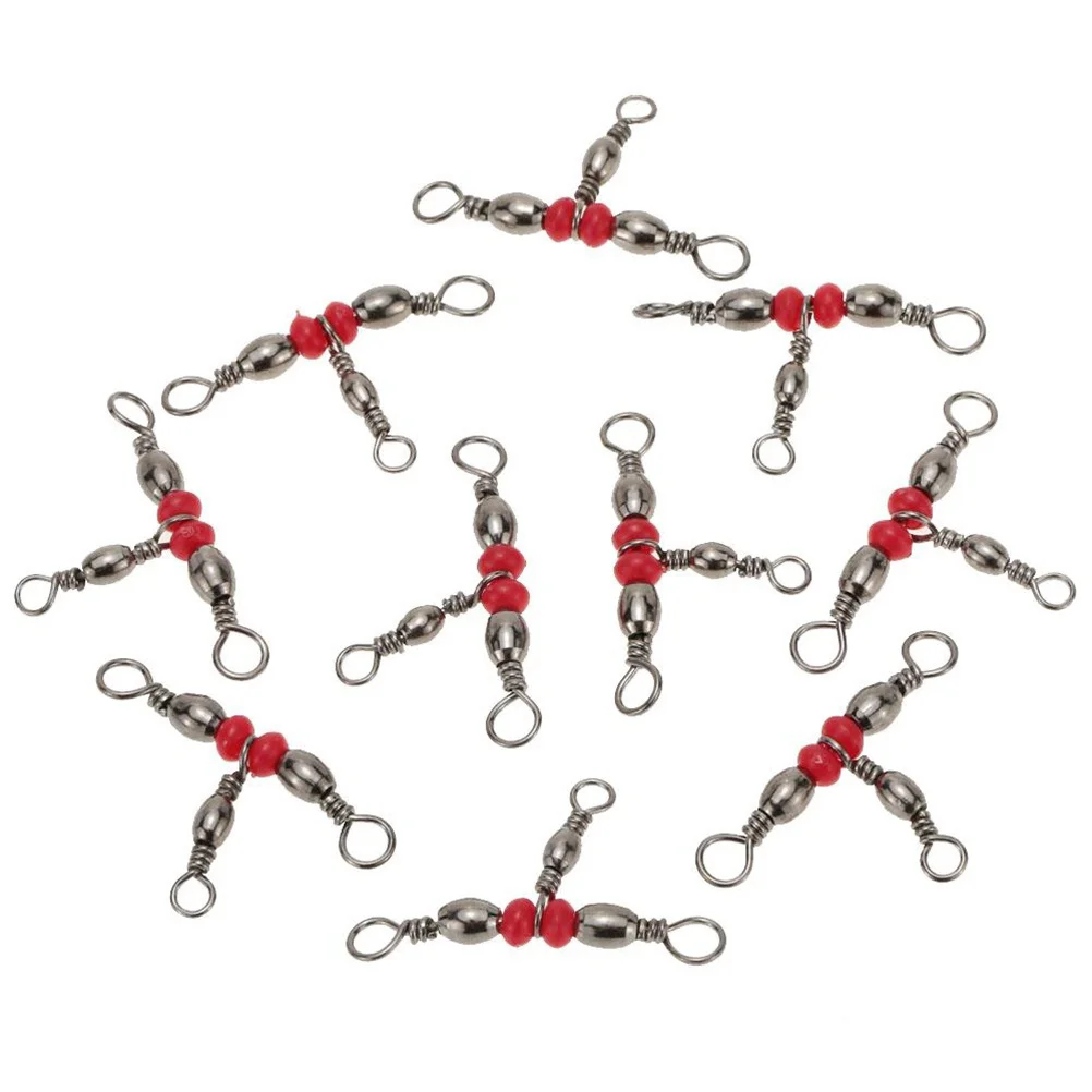 

100pcs Fishing Three-way Swivels Triple Swivels Line Connectors Fishing Barrel Swivel Tackle Accessories (Red)