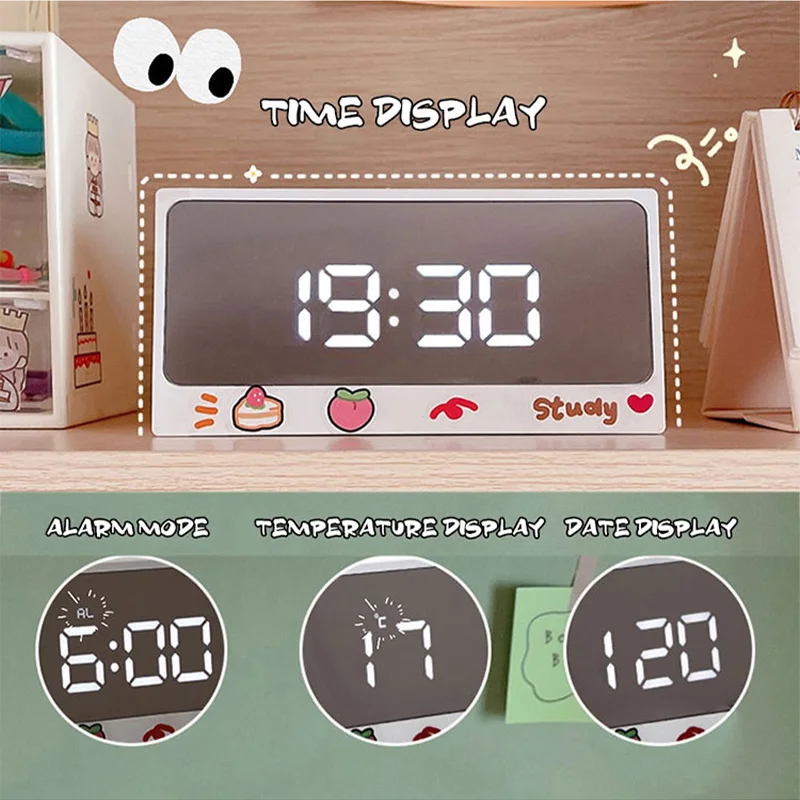#pink Ins Digital Clock Table Clock Snooze Alarm Cute Silent Mirror Clock Student Desktop LED Clock Electronic Clock for Children #pink Ins Digital Clock Table Clock Snooze Alarm Cute Silent Mirror Clock Student Desktop LED Clock Electronic Clock for Children