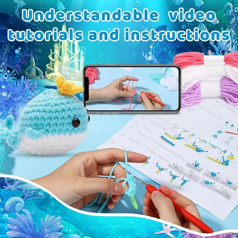 Whale Crochet Kit Beginner Crochet Kit Starter Stitch Marker Complete Set 2/3/4Pcs crochet kit