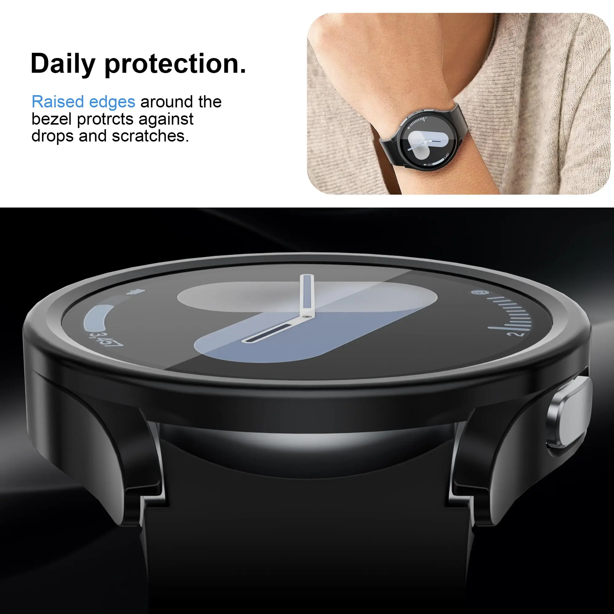 Glass+PC Case for Samsung Galaxy Watch 7 6 5 4 44mm 40mm - Angle View