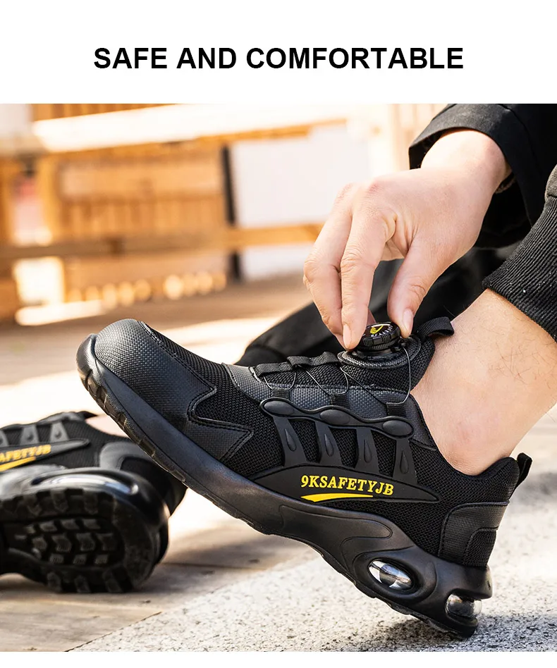 Autumn Safety Shoes Rotated Button Men Sneakers Steel Toe Cap Shoe Work Shoes Puncture-Proof Work Safety Shoes Boots YIZHONCO