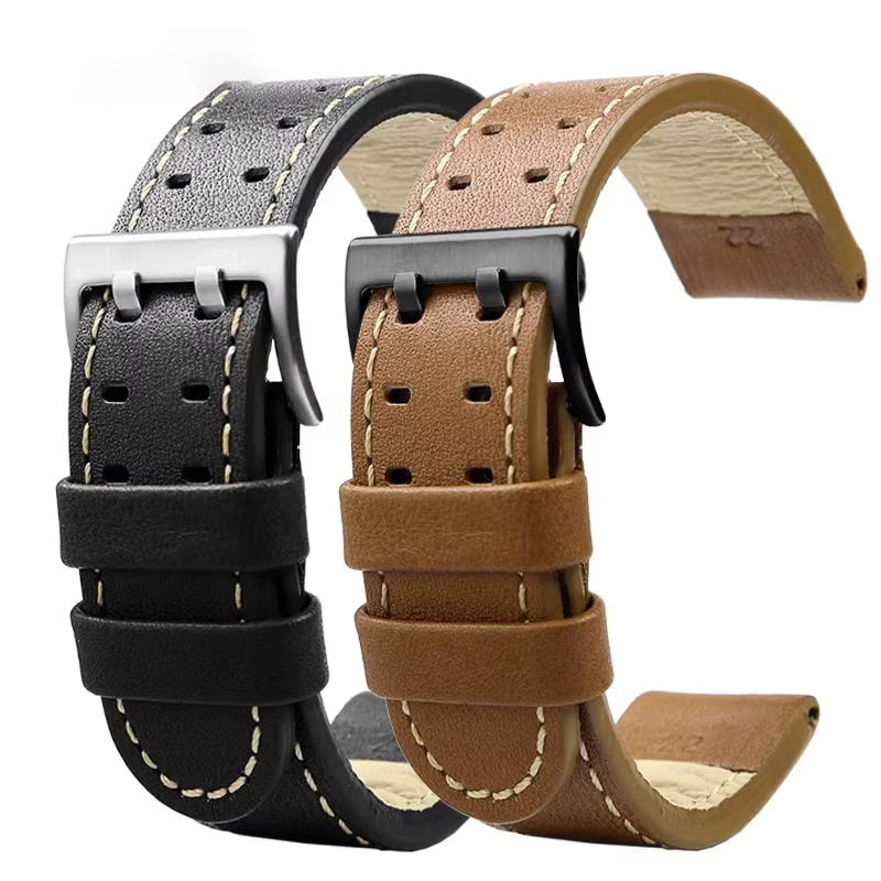 Premium Cowhide Leather Watch Strap for Men - 20mm/22mm - Aviation Collection