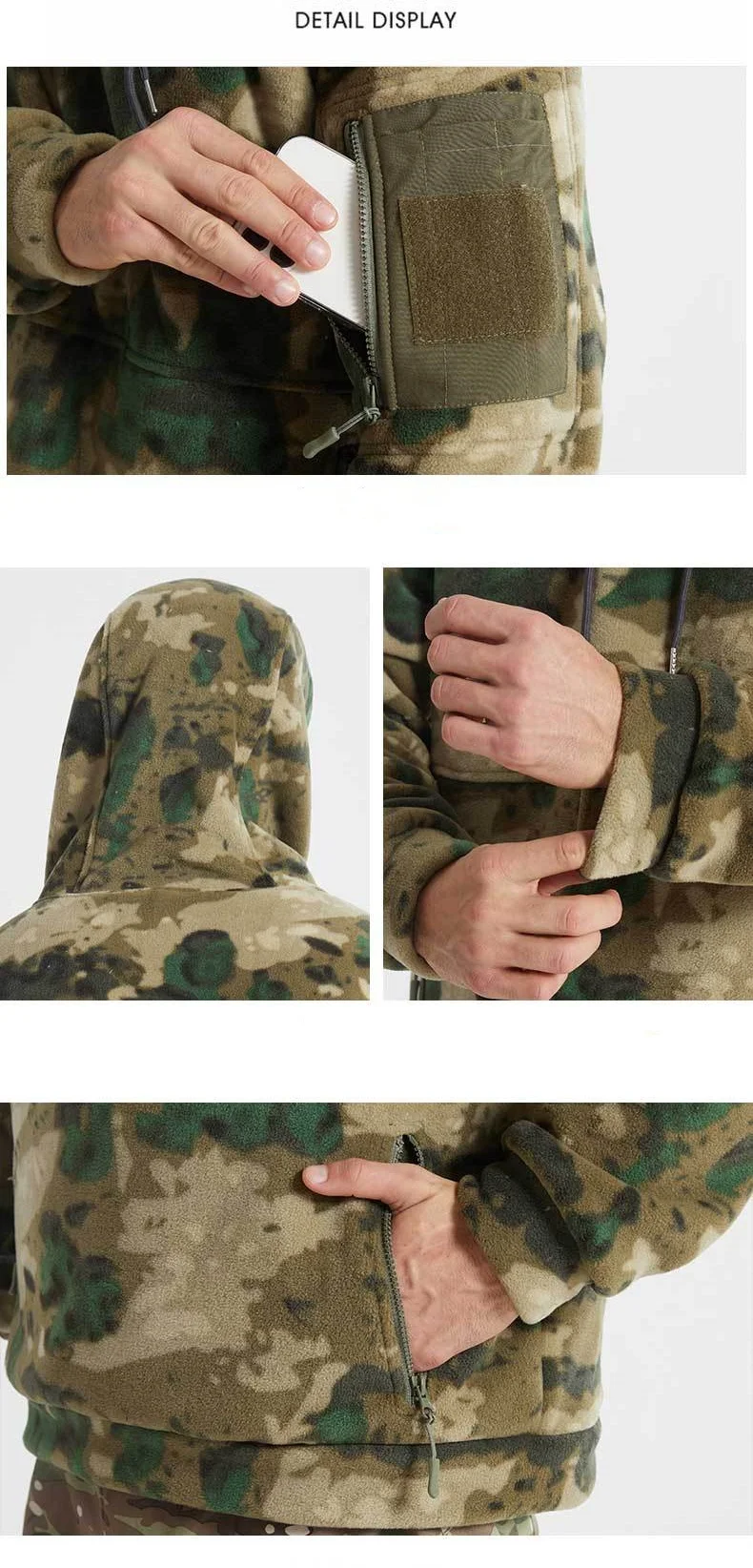 가을 겨울 남성용 플리스 후드티 두꺼운 플러스 벨벳 따뜻한 후드 스웨터 풀오버 탑스 야외 스포츠 위장 전술 재킷