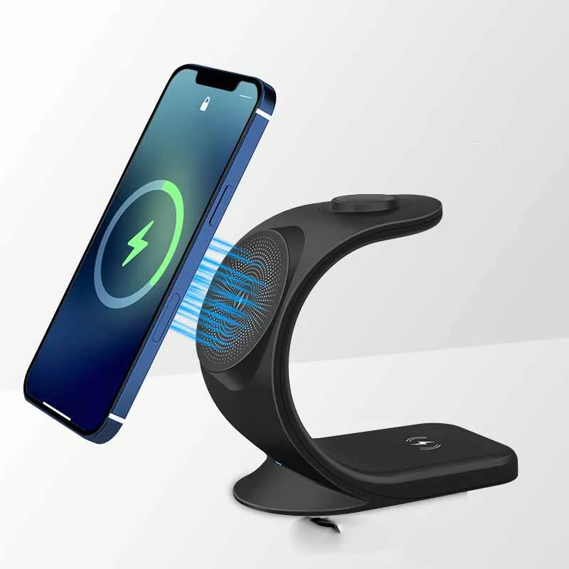 3-in-1 magnetic suction wireless charger for Apple 13 mobile phone headset watch vertical stand wireless charging стилус wiwu для apple ipad 2018 version pencil w magnetic wireless charging palm rejection white 6936686406611