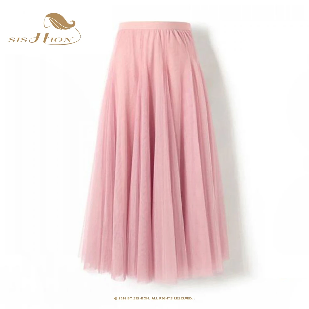 

Korean New Spring Summer Vintage Tulle Skirt Women Elastic High Waist Mesh Skirts Female Jupe Longue Long Tutu Skirt VD3662