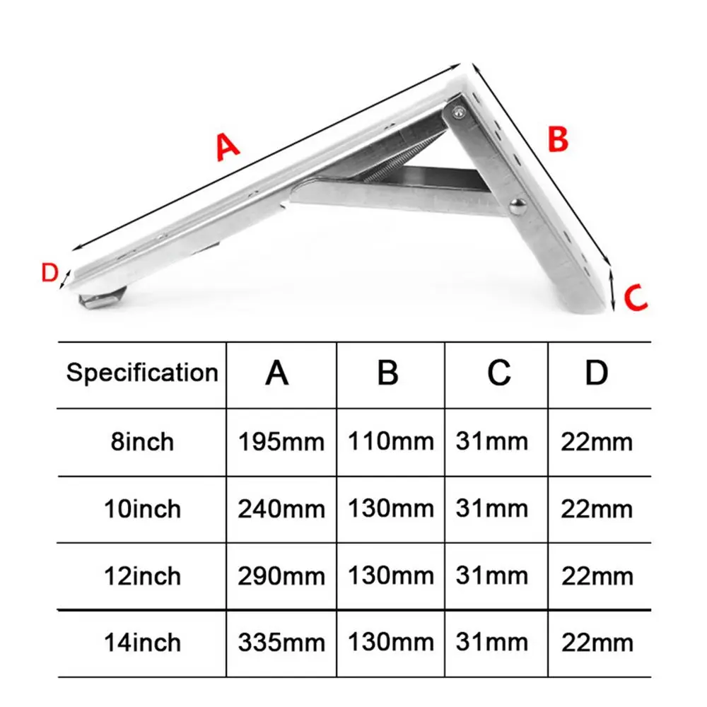 Inch Heavy Support Hardware Home Stainless Steel DIY Angle Folding Adjustable Bracket Triangle Rack Table Shelf Wall Mounted