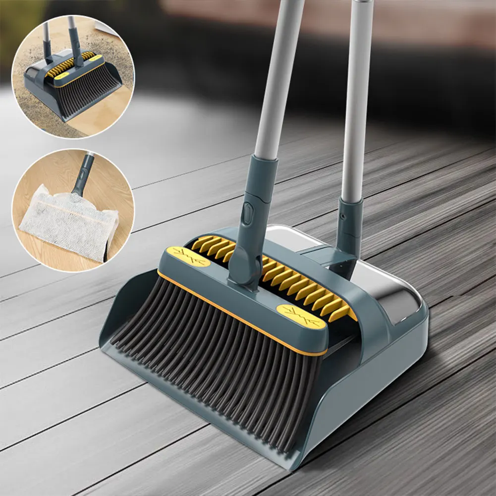 Home Kitchen Office Lobby Outdoors Upright Broom and Dustpan Set