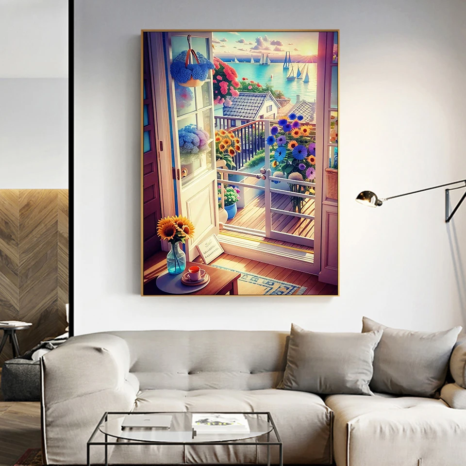 momorin絵画5点 家の風景のためのMomoArt-5D個のダイヤモンドペイントキット