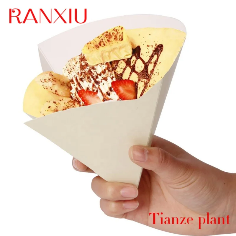 Custom Custom printed french fries crepes holder food packaging,cone shape paper crepes box