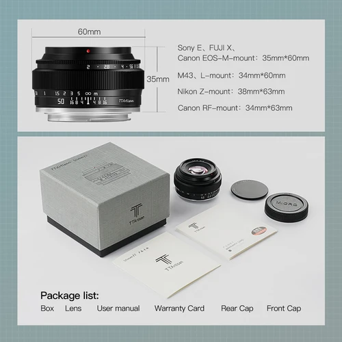TTArtisan-50mm F2 프라임 렌즈, 소니 E 마운트, 후지필름 XF 캐논 M 레이카 L 니콘 Z 파나소닉 올림푸스 M43 카메라 렌즈 6