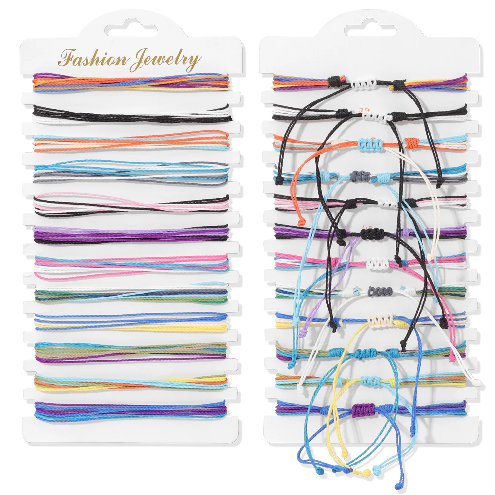 Colorful Natural Stone Adjustable Rope Bracelets - Handmade Bohemian Set with Cards (12 Pieces)