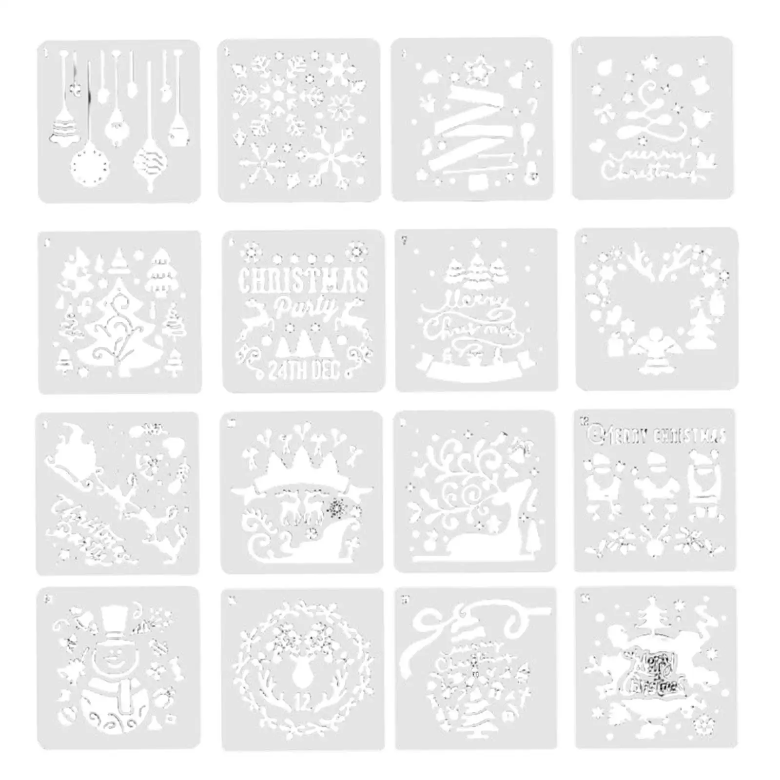 16Pcs Christmas Stencils Set Painting Templates Projects Reusable Drawing Stencil for Birthday Party Wall Tile Floor Fabric Wood