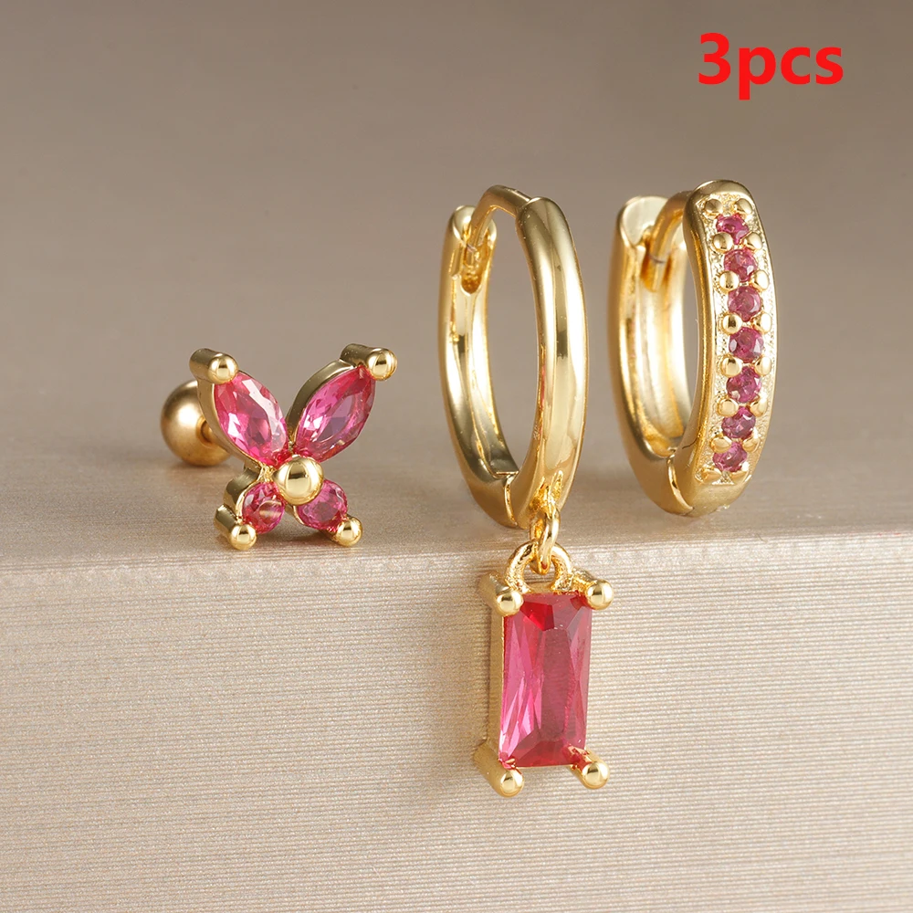 Elegant Rose Red Zircon Earrings