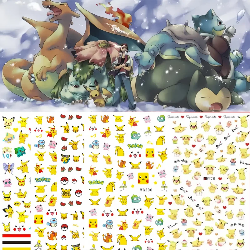 Miniso Cartoon Pok&eacute;mon Nail Stickers Cartoon Cute Pikachu Stickers For Nails Nail Decoration Sliders For Nails DlY nail stickers nail art decoration nail decals pokemon stickers