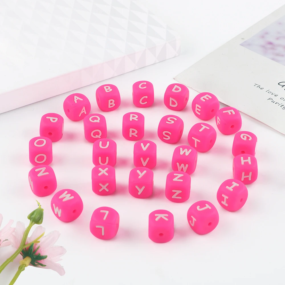 

Kovict 100-1000pcs 12mm NEW Hot Pink Letter Silicone Alphabet Beads BPA Free For Jewelry Making DIY Bracelet Accessories