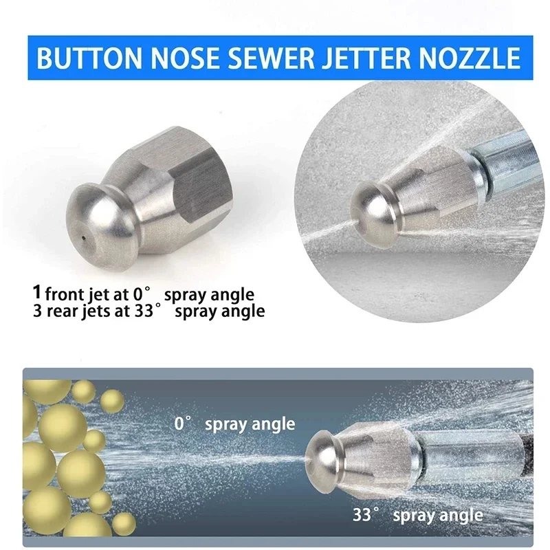 Pressure Washer Hose Sewer Drain Water Cleaning Hose Pipe Cleaner Kit Female M22 to1/4 Rotating Jet Nozzle For Karcher High Pressure Washer Hose