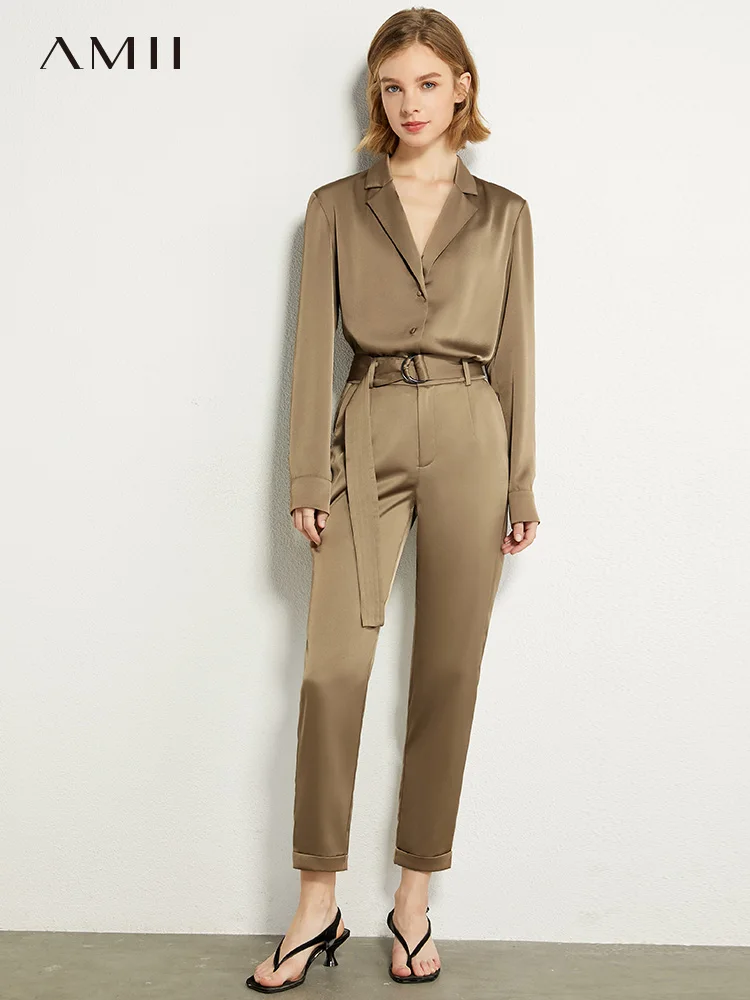 AMII Minimalism Two Piece Set Women 2023 Spring Office Lady Elegant Shirt+ High Waist Casual Loose Pant Separately 12331012 2