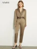 AMII Minimalism Two Piece Set Women 2023 Spring Office Lady Elegant Shirt+ High Waist Casual Loose Pant Separately 12331012 2