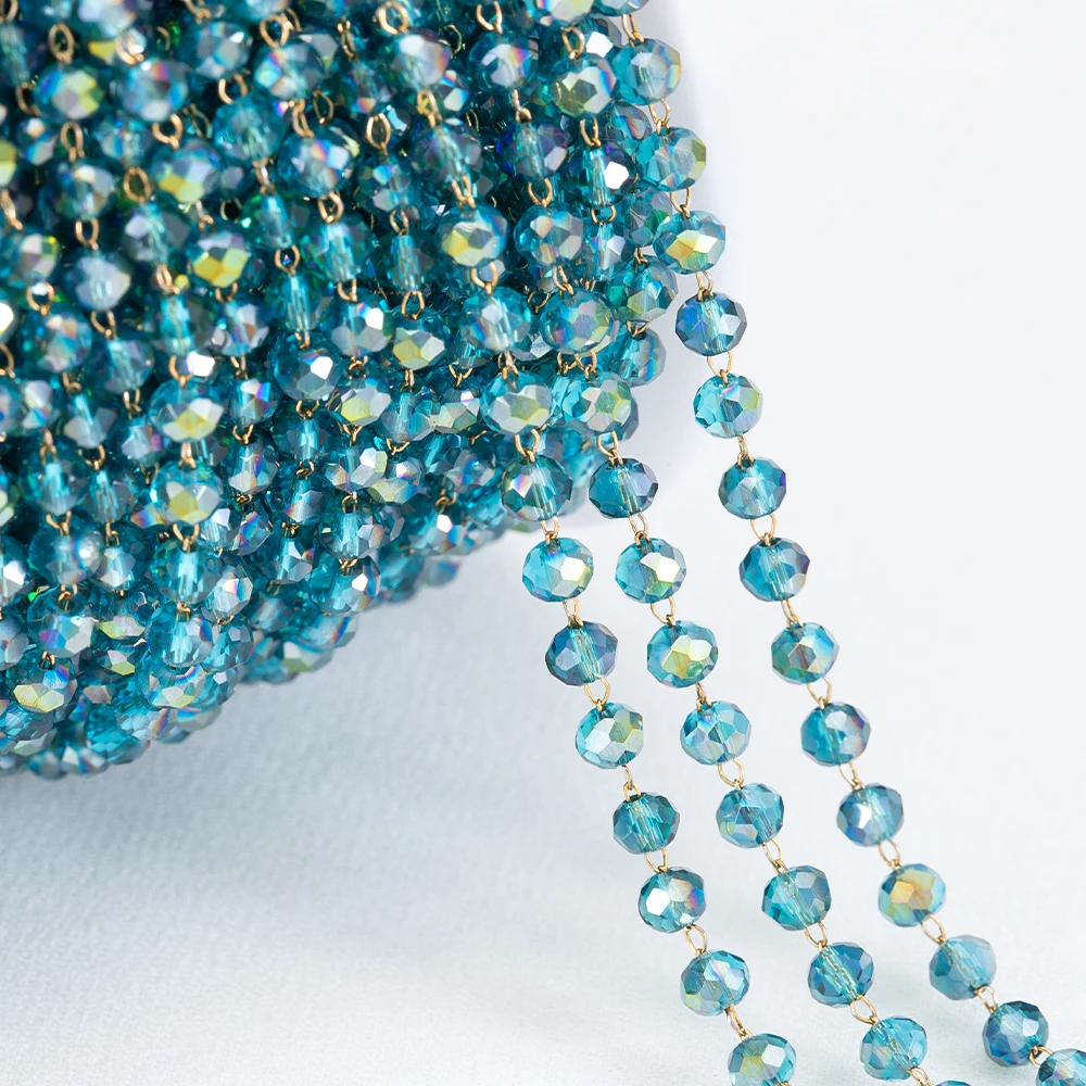 Elegant Stone Stainless Steel Chain with Crystal Beads
