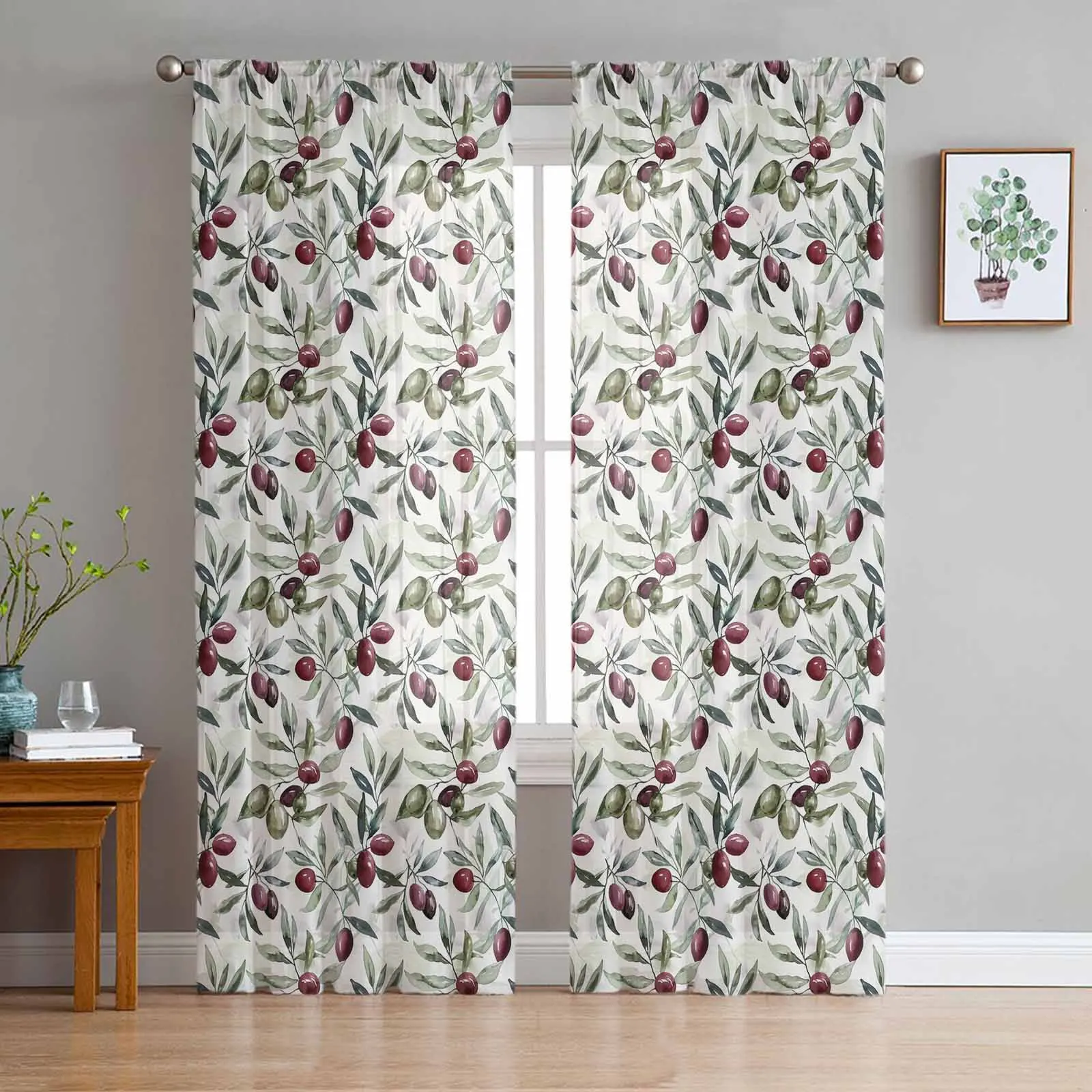 

Watercolor Fruit Leaf Plants Curtain For Living Room Bedroom Kitchen Window Tulle Curtains Home Essentials