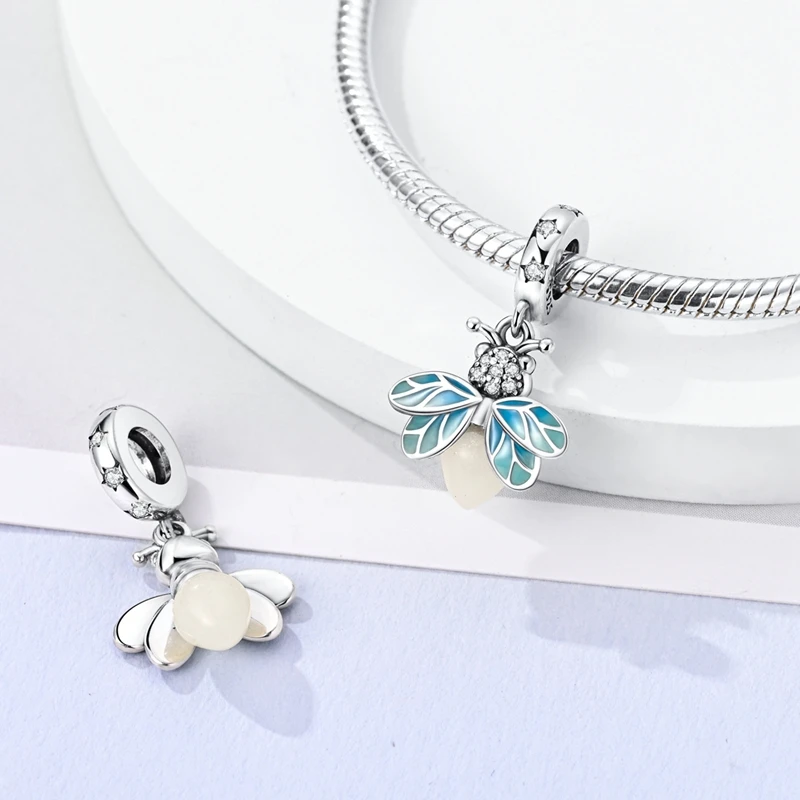 Original 925 Sterling Silver Charm Bead Pendant Firefly Butterfly Bee Dragonfly Beads Fit Bracelet Necklace Woman Jewelry Gifts