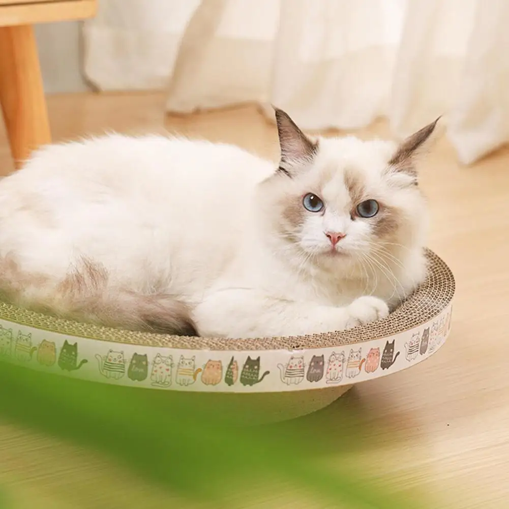 Rundes Katzenkratzbett, langlebiges Kratzbrett aus Wellpappe, nicht fusselnd, für große Katzen, Krallenpflege, Ruhezubehör, Geschenk – Detail 11