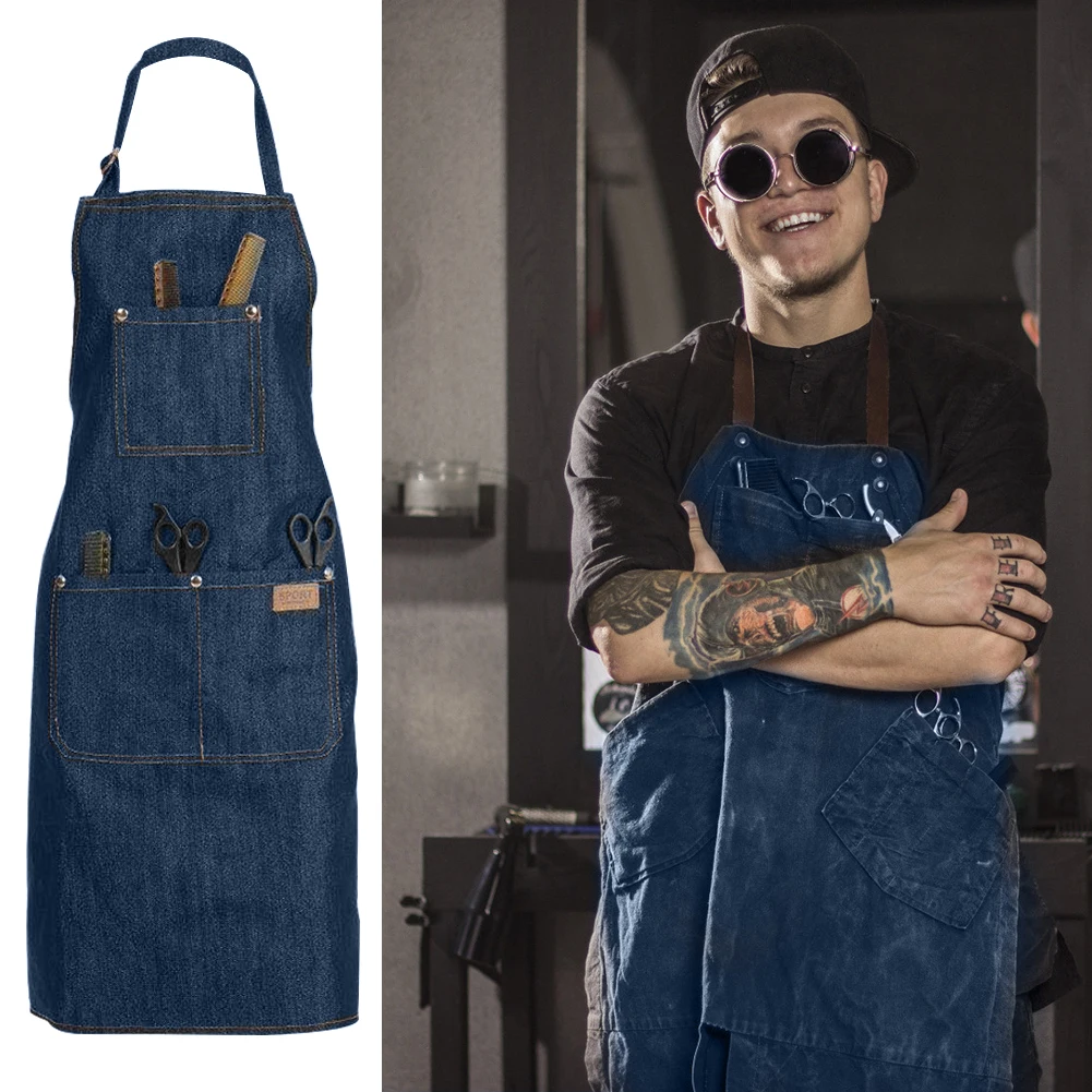 Adjustable Salon Hair Cutting Hairdresser Barber Denim Haircutting Apron Cloth For Woman Men Baking Restaurant Kitchen Cooking