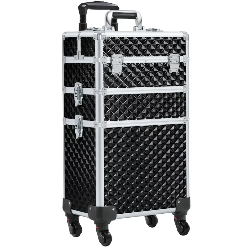 

2023 Easyfashion 3-in-1 Rolling Makeup Train Case, Black Makeup Cases