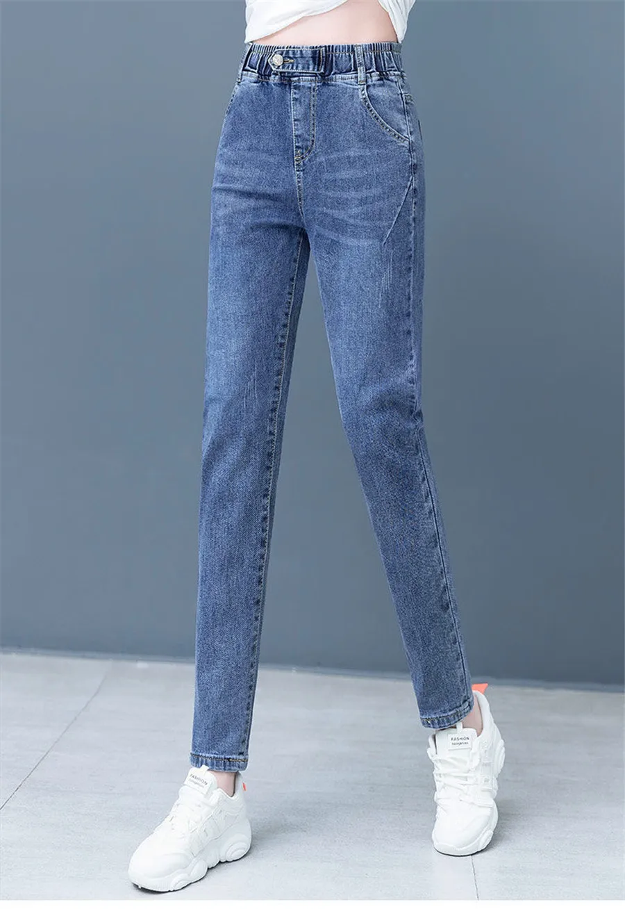 Spring Autumn 2022 Women Denim Pants High Waist Resilience Elastic Blue  Pencil Trousers Fashion Casual Korean Wave Ladies Jeans| | - AliExpress